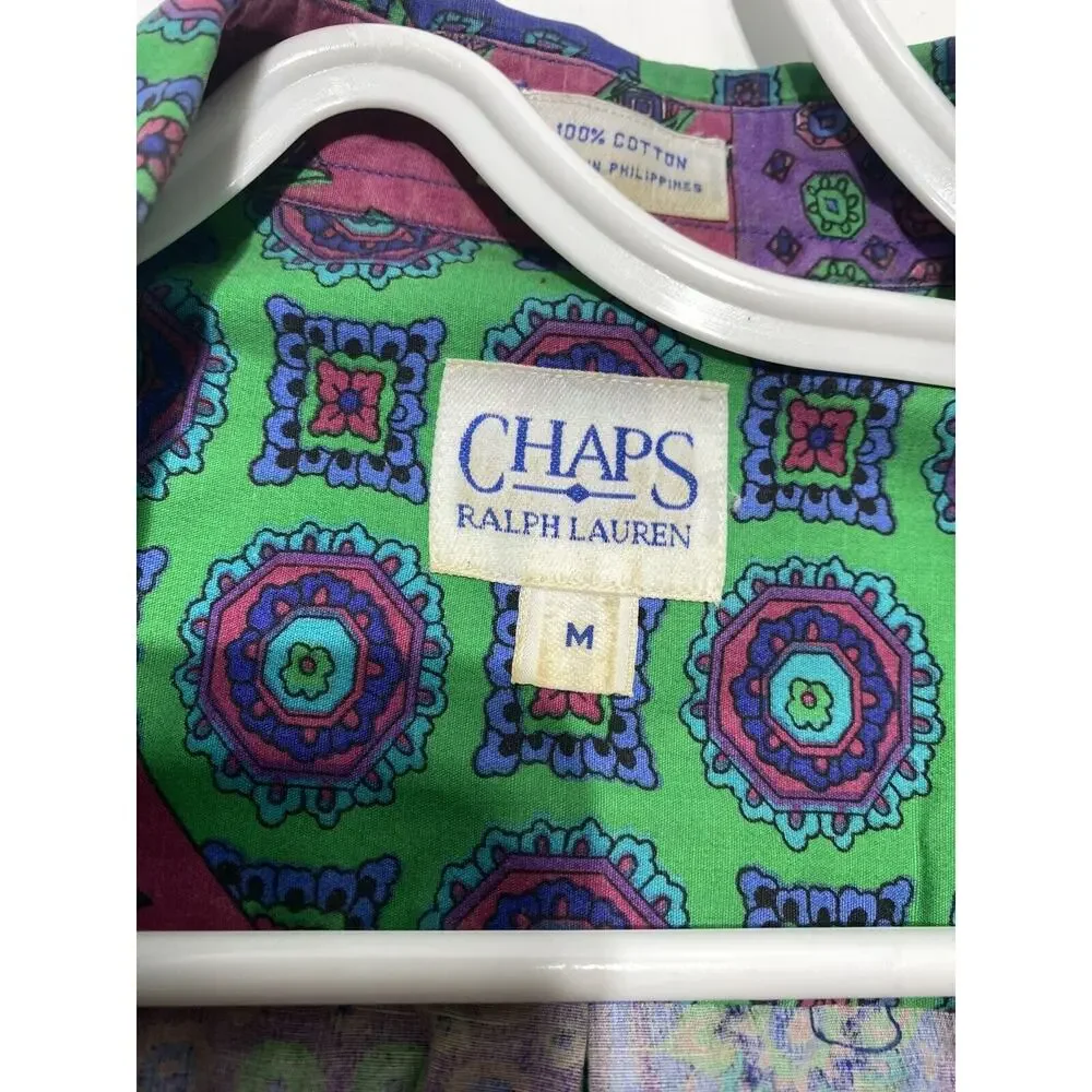 Vintage Chaps Ralph Lauren Top Shirt Womens M Paisley Colorblock Blue Green